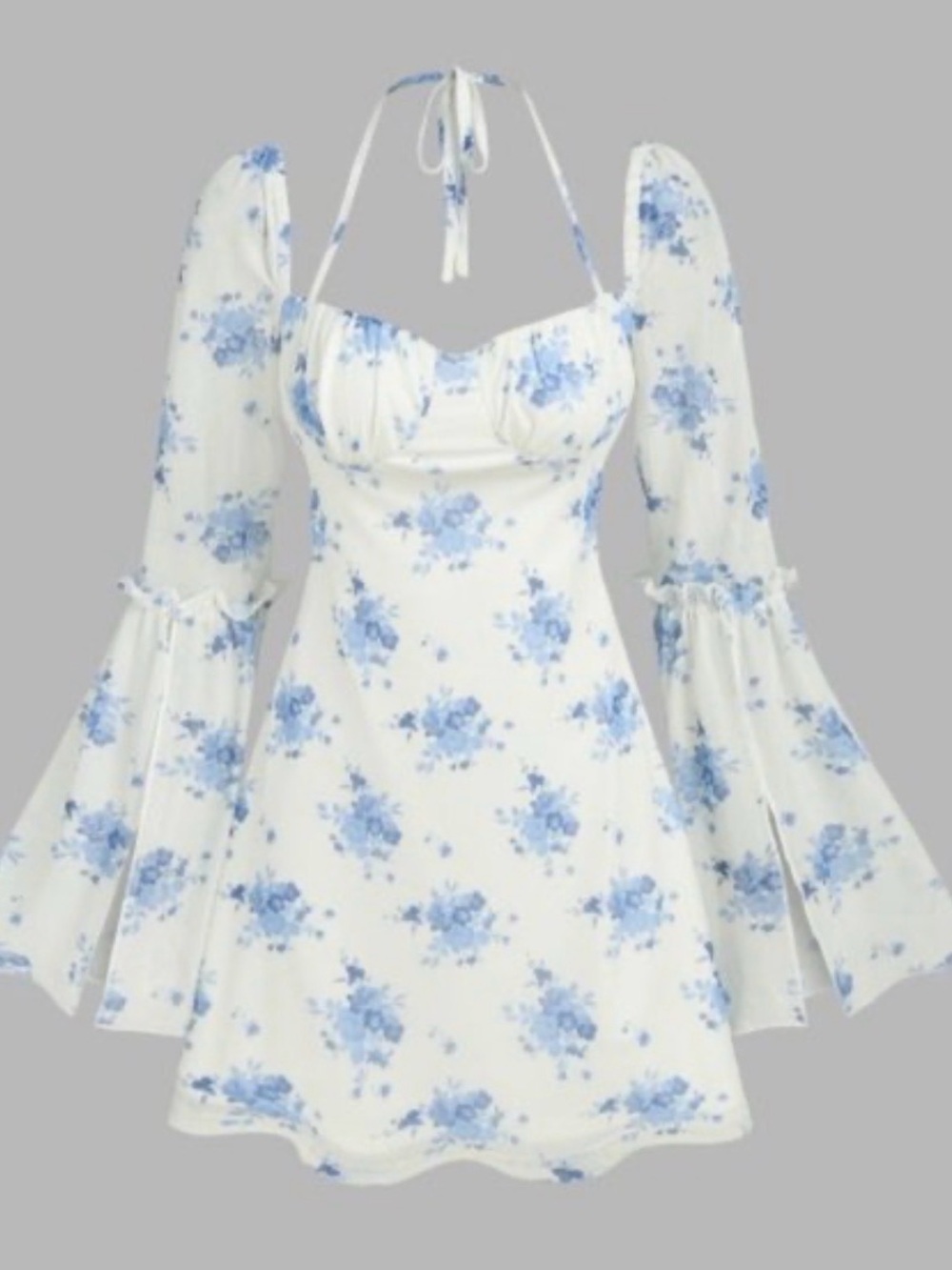 Cider Blue White Floral Milkmaid Corset Halter Mini Dress XS NWT